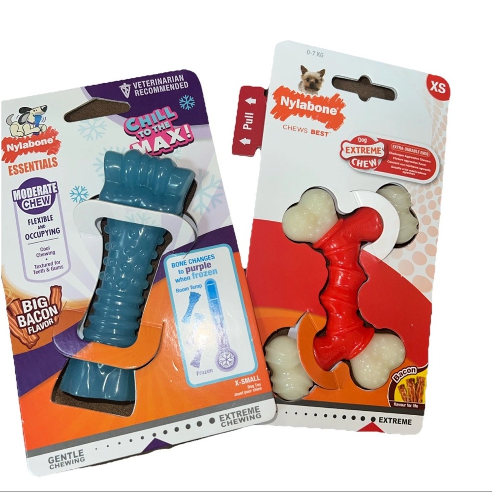 2 Different Nylabone Chews for Xs Dogs Bacon Flavor  See Details For Specifics